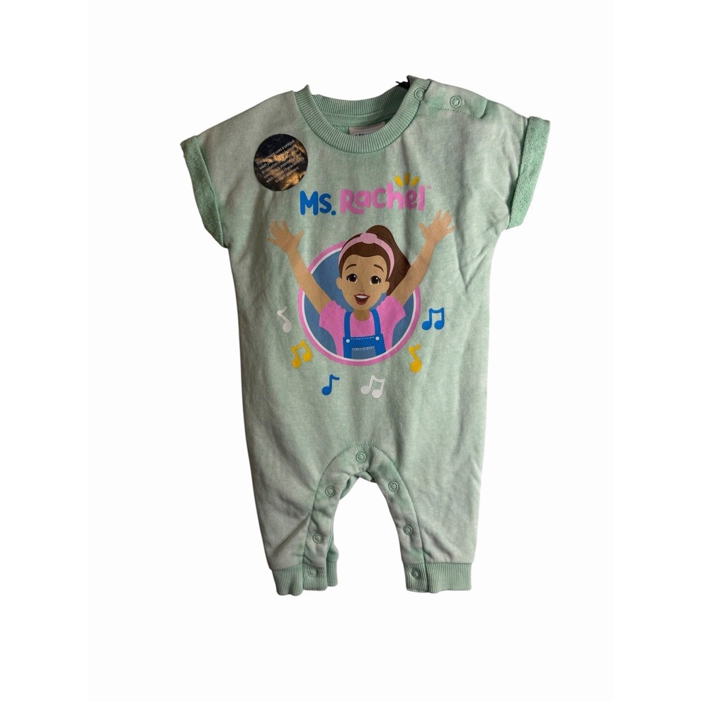 ms rachel baby girls green romper short sleeve snaps at legs size 0-3 months